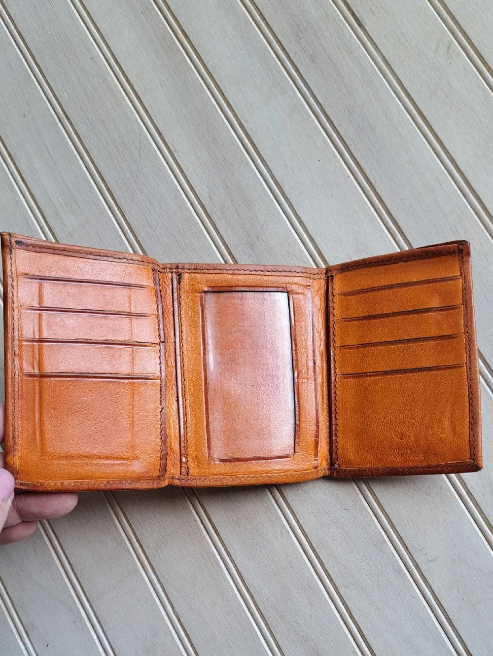 Vintage Handmade Mexican Tooled Leather Trifold Wallet Aztec Mayan Eagle Boho